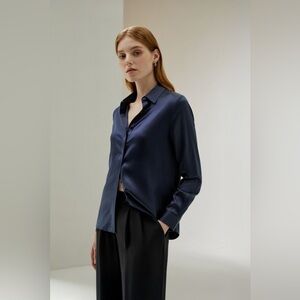 Elegant Navy Blue Silk Blouse
